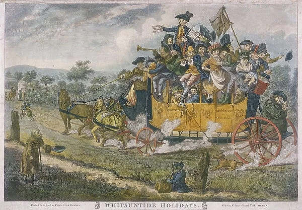 A crowded coach travelling between Greenwich and Charing Cross, London, 1783. Artist