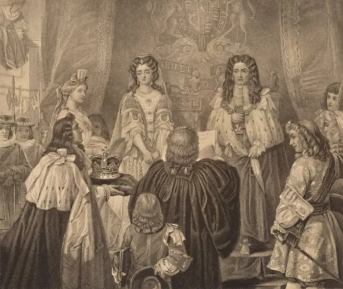 Framed Print : The Crown Offered to William and Mary, 1689, 1886. Artist: Herbert Bourne Framed Print : The Crown Offered to William and Mary, 1689, 1886. Artist: Herbert Bourne