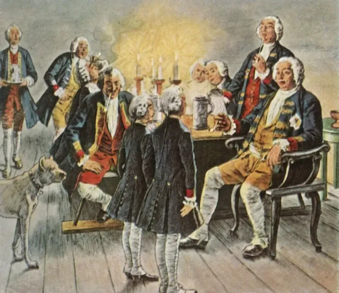 Framed Print : Crown Prince Frederick and Prince Henry... bid their father the king Good Night, 1727, (1936) Framed Print : Crown Prince Frederick and Prince Henry... bid their father the king Good Night, 1727, (1936)