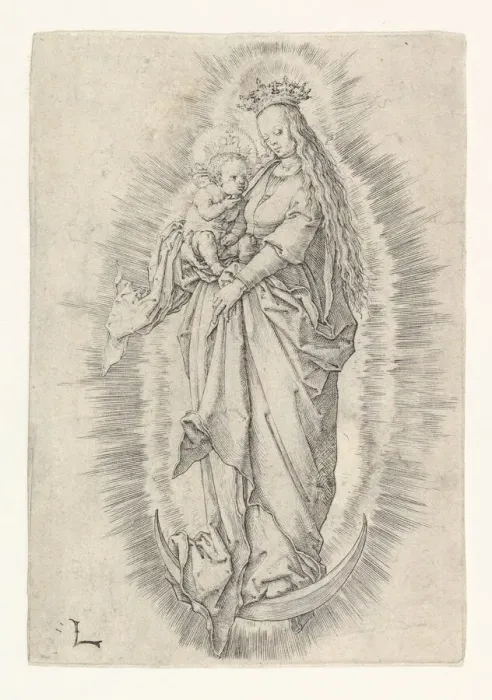 Framed Print : The Crowned Virgin With Child in Glory, ca. 1512. Creator: Lucas van Leyden Framed Print : The Crowned Virgin With Child in Glory, ca. 1512. Creator: Lucas van Leyden