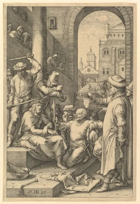 Framed Print : The Crowning with Thorns, from The Passion of Christ, 1597. Creator: Hendrik Goltzius Framed Print : The Crowning with Thorns, from The Passion of Christ, 1597. Creator: Hendrik Goltzius
