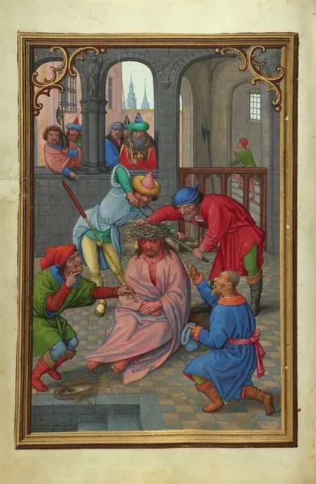 Framed Print : The Crowning with Thorns; Prayer Book of Cardinal Albrecht of Brandenburg, about 1525-1530. Creator: Simon Bening Framed Print : The Crowning with Thorns; Prayer Book of Cardinal Albrecht of Brandenburg, about 1525-1530. Creator: Simon Bening