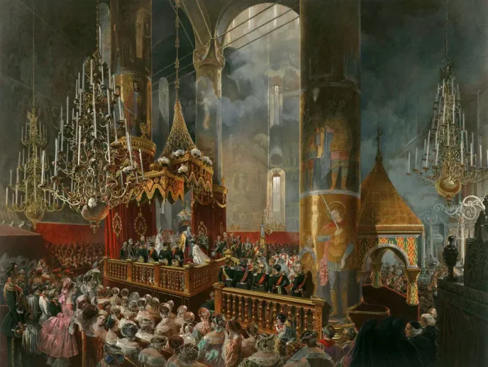 Framed Print : The crowning of Tsarina Maria Alexandrovna of Russia, Moscow, 1856. Artist: Mihaly Zichy Framed Print : The crowning of Tsarina Maria Alexandrovna of Russia, Moscow, 1856. Artist: Mihaly Zichy