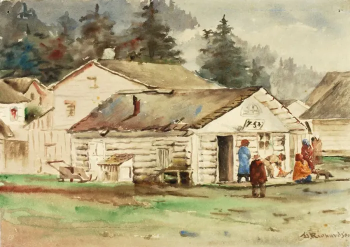 Framed Print : The Three Crows Market, Sitka, 1889. Creator: Theodore J. Richardson Framed Print : The Three Crows Market, Sitka, 1889. Creator: Theodore J. Richardson