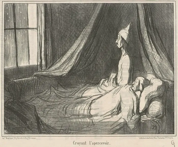 Framed Print : Croyant l'apercevoir... 19th century. Creator: Honore Daumier Framed Print : Croyant l'apercevoir... 19th century. Creator: Honore Daumier