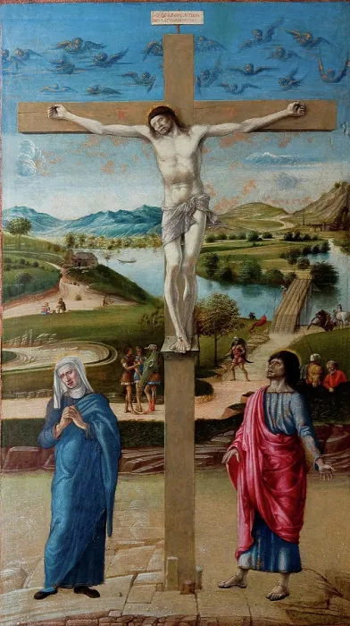 Framed Print : The Crucifixion, 1453-1455. Creator: Bellini, Giovanni (1430-1516) Framed Print : The Crucifixion, 1453-1455. Creator: Bellini, Giovanni (1430-1516)