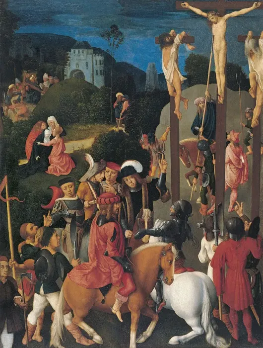 Framed Print : The Crucifixion. Artist: Master of the Virgo inter Virgines (active End of 15th cen. ) Framed Print : The Crucifixion. Artist: Master of the Virgo inter Virgines (active End of 15th cen. )