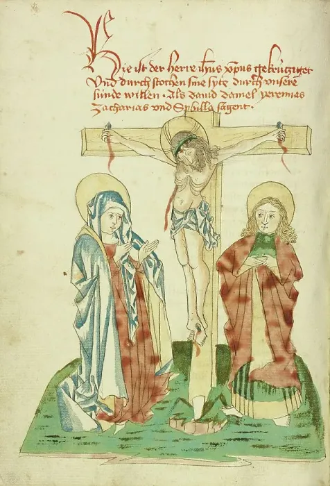 Framed Print : The Crucifixion; Barlaam und Josaphat, 1469. Creators: Hans Schilling, Diebolt Lauber Framed Print : The Crucifixion; Barlaam und Josaphat, 1469. Creators: Hans Schilling, Diebolt Lauber