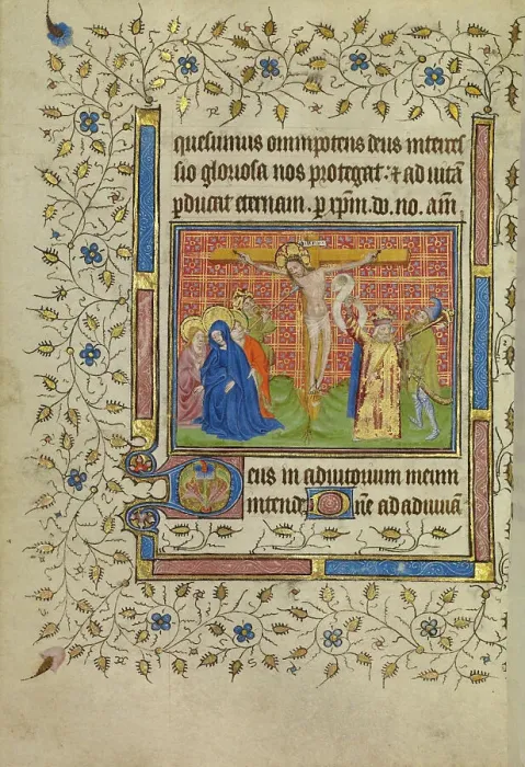 Framed Print : The Crucifixion; Book of Hours, about 1400-1410. Creator: Unknown Framed Print : The Crucifixion; Book of Hours, about 1400-1410. Creator: Unknown