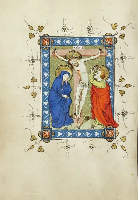Framed Print : The Crucifixion; Book of Hours, about 1405-1410. Creator: Masters of Dirc van Delf Framed Print : The Crucifixion; Book of Hours, about 1405-1410. Creator: Masters of Dirc van Delf