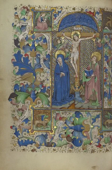 Framed Print : The Crucifixion; Book of Hours, about 1450-1455. Creator: Master of Guillebert de Mets Framed Print : The Crucifixion; Book of Hours, about 1450-1455. Creator: Master of Guillebert de Mets