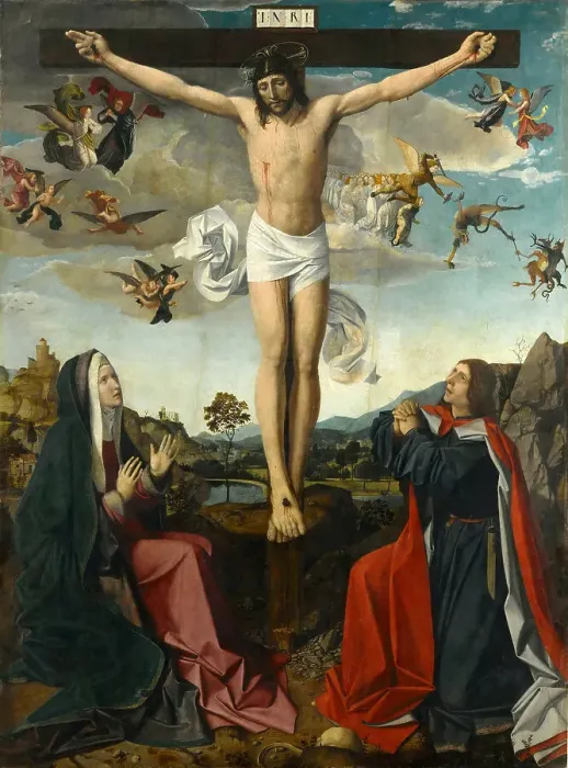 Framed Print : The Crucifixion, c. 1505. Creator: Lieferinxe, Josse (active c. 1493-1508) Framed Print : The Crucifixion, c. 1505. Creator: Lieferinxe, Josse (active c. 1493-1508)