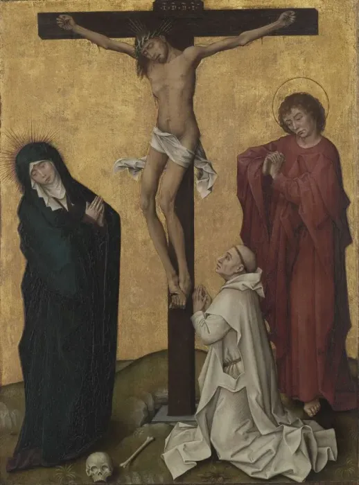 Framed Print : The Crucifixion with a Carthusian Monk, c. 1460. Creator: Rogier van der Weyden (Flemish, c