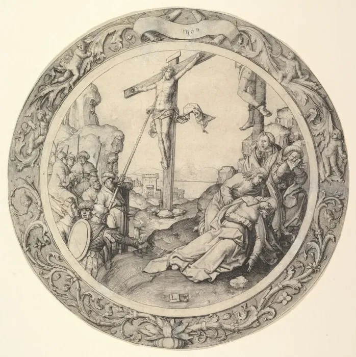 Framed Print : The Crucifixion, from the Circular Passion, 1509. Creator: Lucas van Leyden Framed Print : The Crucifixion, from the Circular Passion, 1509. Creator: Lucas van Leyden