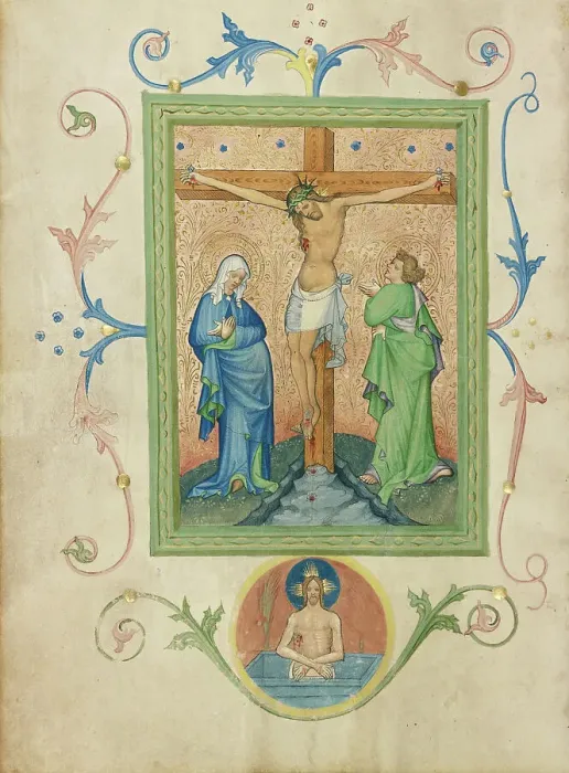 Framed Print : The Crucifixion; Collegium Ducale, about 1420-1430. Creator: Master of the Kremnitz Stadtbuch Framed Print : The Crucifixion; Collegium Ducale, about 1420-1430. Creator: Master of the Kremnitz Stadtbuch
