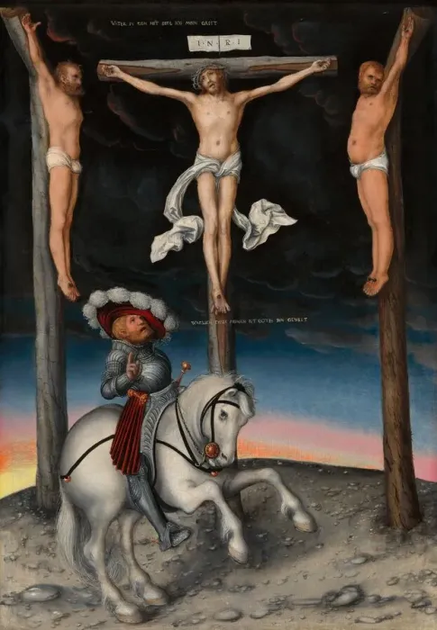 Framed Print : The Crucifixion with the Converted Centurion, 1536. Creator: Lucas Cranach the Elder Framed Print : The Crucifixion with the Converted Centurion, 1536. Creator: Lucas Cranach the Elder