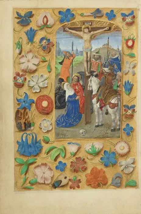 Framed Print : The Crucifixion; Crohin-La Fontaine Hours, (about 1480-1485?). Creators: Master of the Dresden Prayer Book, Workshop of the Master of the Dresden Prayer Book Framed Print : The Crucifixion; Crohin-La Fontaine Hours, (about 1480-1485?). Creators: Master of the Dresden Prayer Book, Workshop of the Master of the Dresden Prayer Book