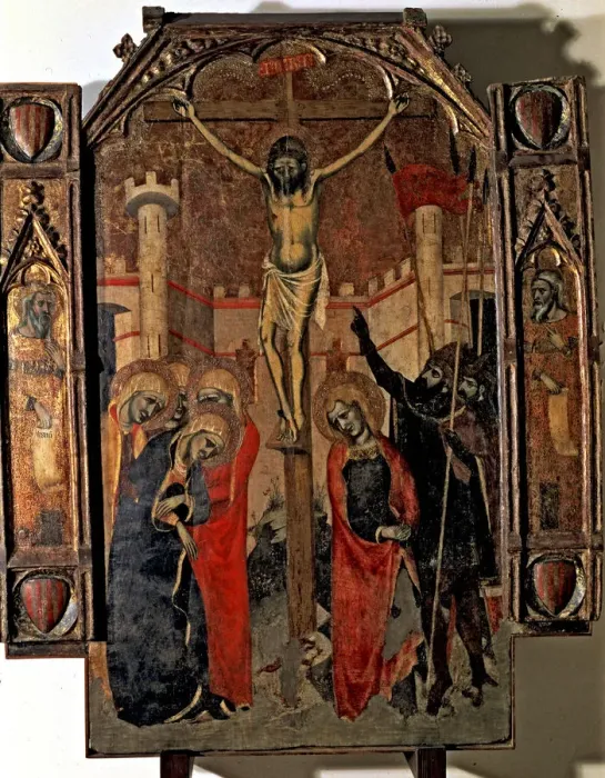 Framed Print : The Crucifixion, end of the central street of the Almudaina main altarpiece Framed Print : The Crucifixion, end of the central street of the Almudaina main altarpiece