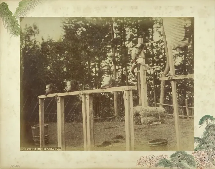 Framed Print : Crucifixion and Gokumon, 1863-1868. Creator: Felice Beato