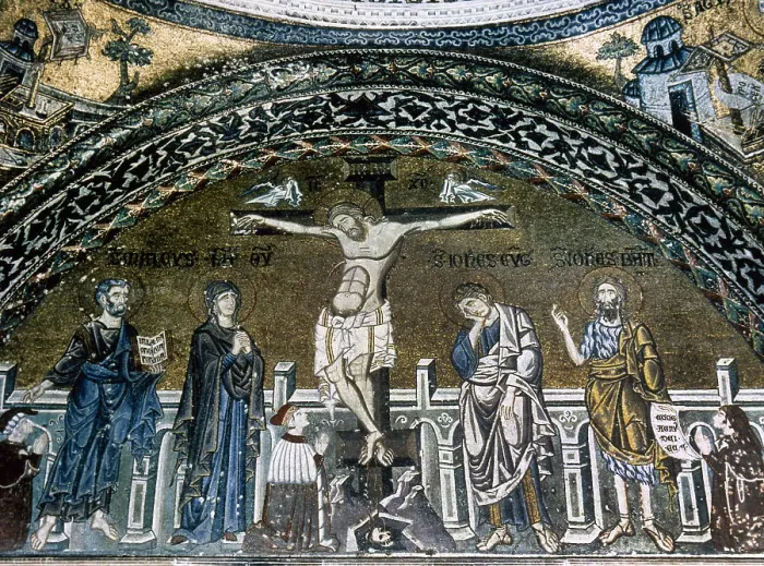 Framed Print : Crucifixion of Jesus, mosaic, Saint Mark's Basilica, Venice, Italy, 12th-14th centuries. Creator: Unknown Framed Print : Crucifixion of Jesus, mosaic, Saint Mark's Basilica, Venice, Italy, 12th-14th centuries. Creator: Unknown