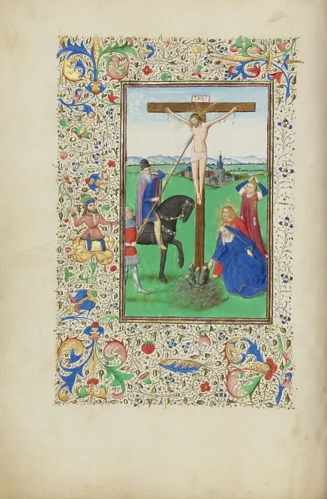 Framed Print : The Crucifixion; Llangattock Hours, 1450s. Creator: Master of the Llangattock Hours Framed Print : The Crucifixion; Llangattock Hours, 1450s. Creator: Master of the Llangattock Hours