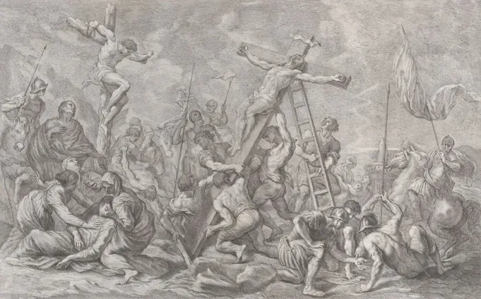 Framed Print : The Crucifixion, with the lowering of the cross at center, soldiers throughout Framed Print : The Crucifixion, with the lowering of the cross at center, soldiers throughout