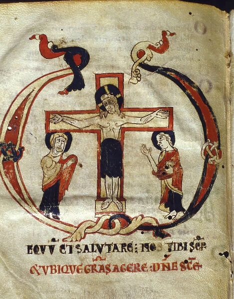 Crucifixion. Miniature in the Missale parvum, manuscript on parchment, c. 1075 - 1100