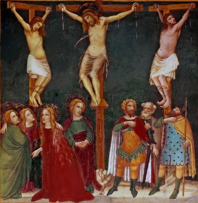 Framed Print : Crucifixion. Mural Painting of 1346 in the Chapel of Saint Michael in the Pedralbes Framed Print : Crucifixion. Mural Painting of 1346 in the Chapel of Saint Michael in the Pedralbes