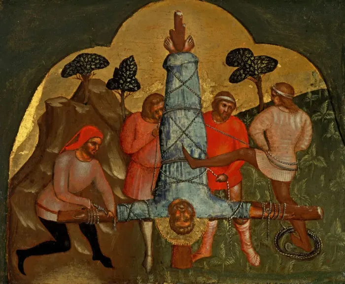 Framed Print : The Crucifixion of Peter (Predella Panel), ca 1370. Creator: Veneziano Framed Print : The Crucifixion of Peter (Predella Panel), ca 1370. Creator: Veneziano