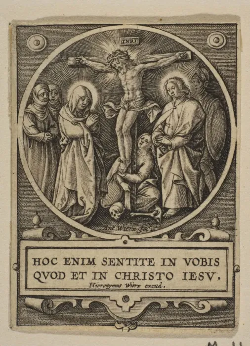 Framed Print : The Crucifixion (Round) (reverse copy). n. d. Creator: Hieronymous Wierix Framed Print : The Crucifixion (Round) (reverse copy). n. d. Creator: Hieronymous Wierix
