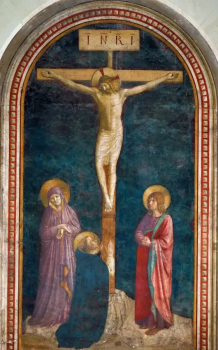 Framed Print : The Crucifixion with Saint Dominic, c. 1440. Artist: Angelico, Fra Giovanni, da Fiesole (ca. 1400-1455)