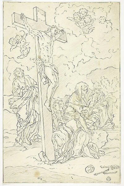 Crucifixion with Saint John the Evangelist, the Virgin and Two Maries, n.d. Creator: School of Francesco Solimena Italian, 1657-1747