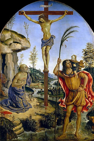 The Crucifixion between Saints Jerome and Christopher, c. 1473-1475. Creator: Pinturicchio, Bernardino (1454-1513)