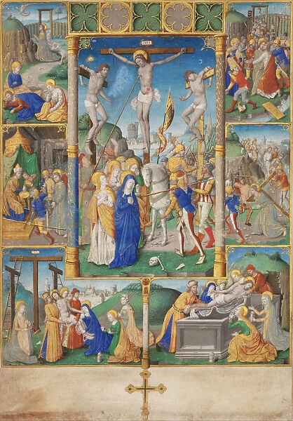 The Crucifixion with Six Scenes from the Passion of Christ. Artist: Master of Jacques de Besancon (active 1480-1510)