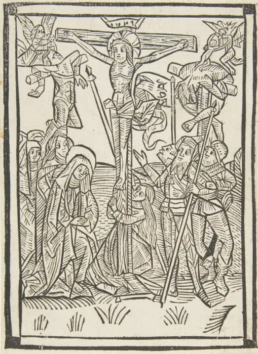 Framed Print : The Crucifixion (Schr. 486), 15th century. 15th century. Creator: Anon Framed Print : The Crucifixion (Schr. 486), 15th century. 15th century. Creator: Anon