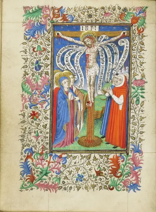 Framed Print : The Crucifixion and The Seven Last Words of Christ; Book of Hours, about 1430-1440. Creator: Fastolf Master Framed Print : The Crucifixion and The Seven Last Words of Christ; Book of Hours, about 1430-1440. Creator: Fastolf Master