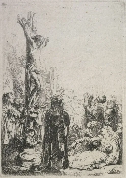 Framed Print : The crucifixion: small plate, c.1635. Creator: Rembrandt Harmensz van Rijn Framed Print : The crucifixion: small plate, c.1635. Creator: Rembrandt Harmensz van Rijn