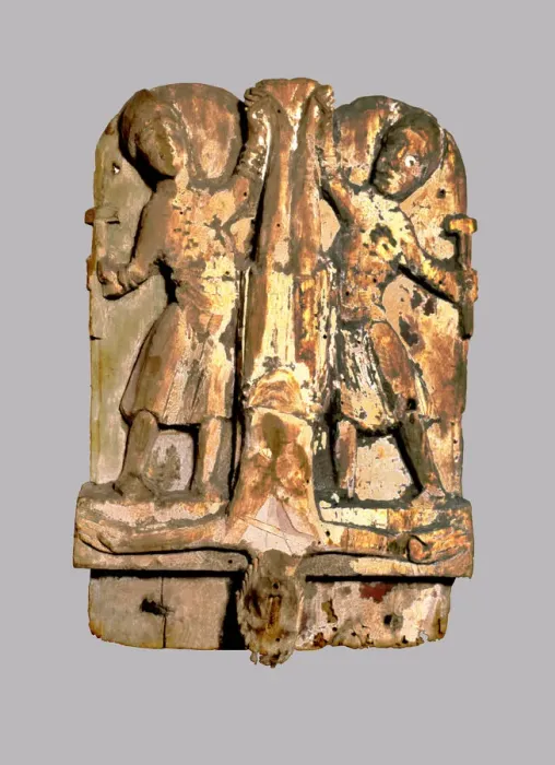 Framed Print : Crucifixion of St. Peter, 12th century carving Framed Print : Crucifixion of St. Peter, 12th century carving