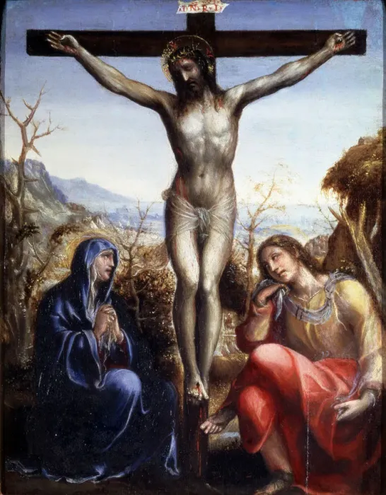 Framed Print : The Crucifixion with the Virgin and John the Baptist, c1540. Artist: Sodoma Framed Print : The Crucifixion with the Virgin and John the Baptist, c1540. Artist: Sodoma