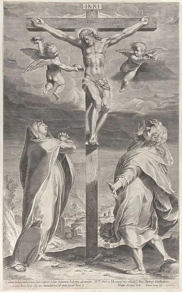 Crucifixion with the Virgin Mary and Saint John the Evangelist, angels overhead, ca. 1593