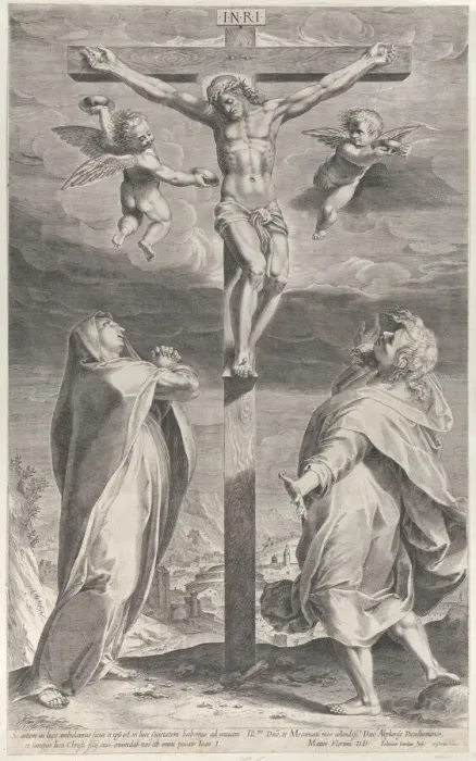Framed Print : Crucifixion with the Virgin Mary and Saint John the Evangelist, angels overhead, ca. 1593 Framed Print : Crucifixion with the Virgin Mary and Saint John the Evangelist, angels overhead, ca. 1593