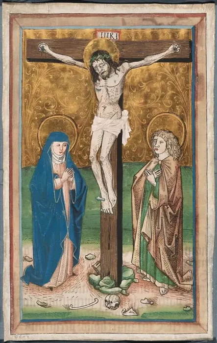 Framed Print : Crucifixion with the Virgin Mary and Saint John (recto); Saint Sebald with the Donors... c1485-90. Creator: Unknown Framed Print : Crucifixion with the Virgin Mary and Saint John (recto); Saint Sebald with the Donors... c1485-90. Creator: Unknown