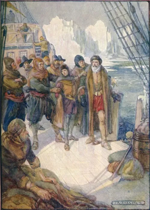 Framed Print : These Cruel Men Meant To Turn Hudson Adrift On The Icy Waters, 1907, (c1920). Artist: Joseph Ratcliffe Skelton Framed Print : These Cruel Men Meant To Turn Hudson Adrift On The Icy Waters, 1907, (c1920). Artist: Joseph Ratcliffe Skelton