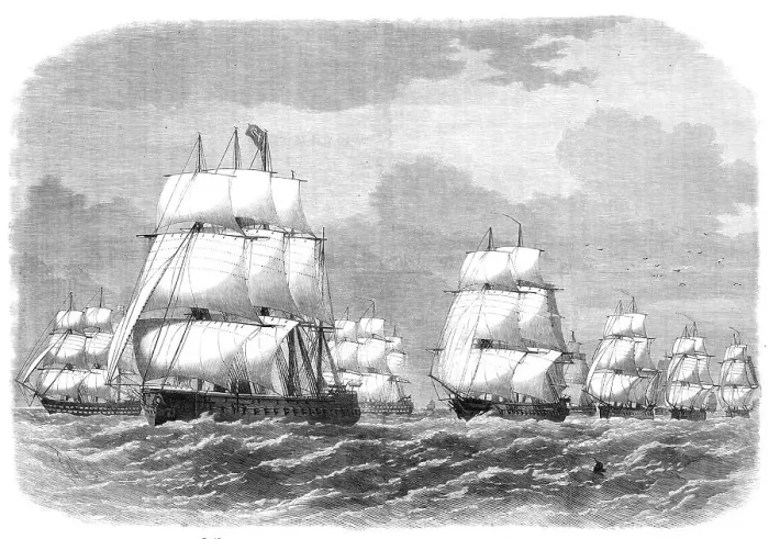 Framed Print : Cruise of the Naval Reserve: the squadron making for the rendezvous off Scilly, 1869. Creator: Unknown Framed Print : Cruise of the Naval Reserve: the squadron making for the rendezvous off Scilly, 1869. Creator: Unknown