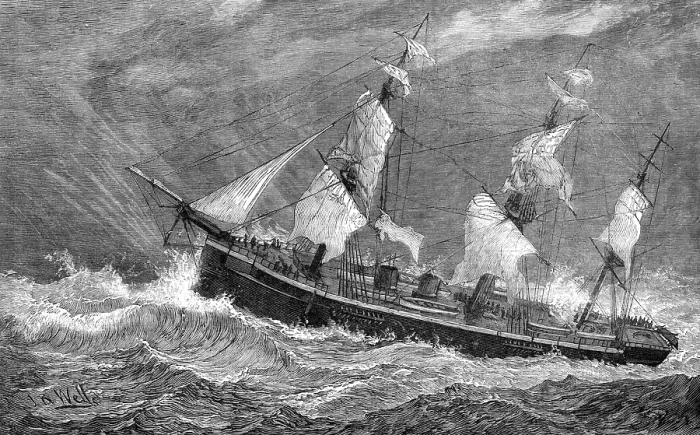 Framed Print : The Cruise of the Prince of Wales's sons: H.M.S. Bacchante in a squall, 1881. Creator: Unknown. The Cruise of the Prince of Wales's sons: H.M.S. Bacchante in a squall, 1881