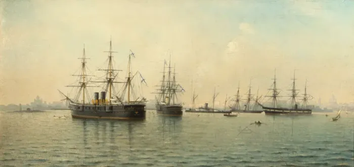 Framed Print : Cruisers Minin and Kronstadt. Artist: Blinov, Leonid Demyanovich (1868-1903) Framed Print : Cruisers Minin and Kronstadt. Artist: Blinov, Leonid Demyanovich (1868-1903)