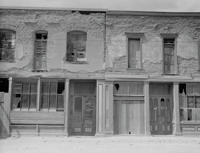 Framed Print : Crumbling buildings in Tombstone, Arizona, once a thriving mining town, 1937. Creator: Dorothea Lange Framed Print : Crumbling buildings in Tombstone, Arizona, once a thriving mining town, 1937. Creator: Dorothea Lange
