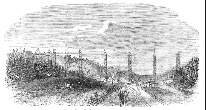 Framed Print : The Crumlin Viaduct, on the Western Valley Railway, 1854. Creator: Unknown Framed Print : The Crumlin Viaduct, on the Western Valley Railway, 1854. Creator: Unknown