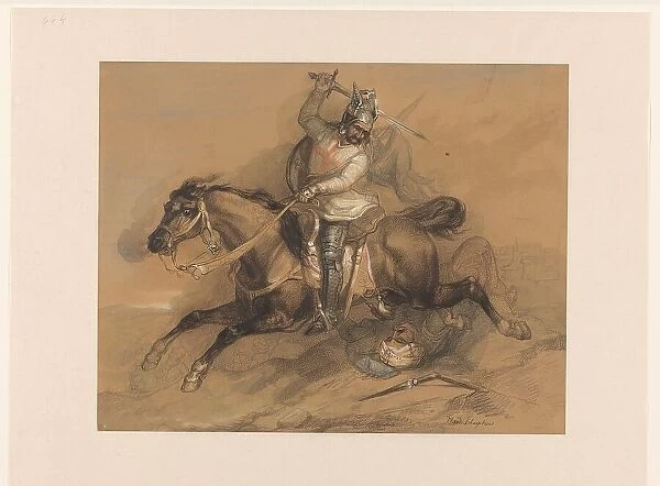 Crusader defeating a Turkish soldier, 1820-1883. Creator: Theodoor Schaepkens