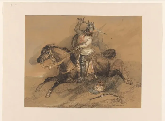 Framed Print : Crusader defeating a Turkish soldier, 1820-1883. Creator: Theodoor Schaepkens Framed Print : Crusader defeating a Turkish soldier, 1820-1883. Creator: Theodoor Schaepkens
